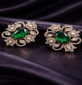Royal Emerald Floral Statement Stud Earrings