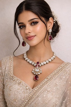 Elegant Polki Kundan Emerald Necklace Set with Beautiful Earrings