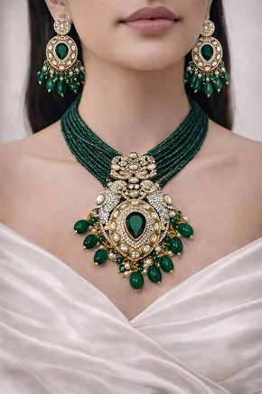 Luxury Look Hydrobeads Necklace with Moissanite Earrings