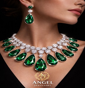 Emerald Royale Diamond Statement Necklace Set – Angel Jewellery