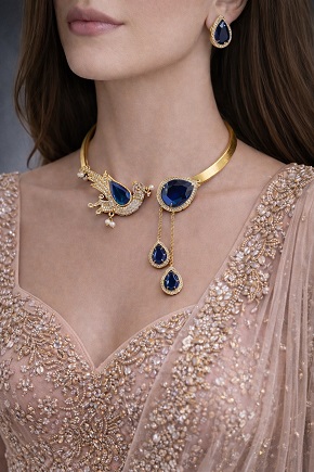 Premium Indo-Western Hasli with Doublet Stone Pendant & Moissanite Studs | Angel’s Imitation Jewellery