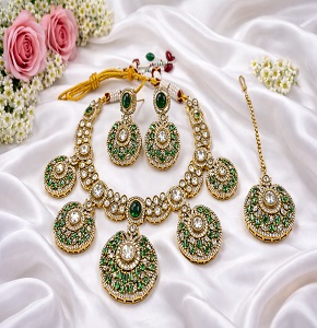 ✨ Luxury Half Bridal Jewellery Set – Royal Emerald Elegance